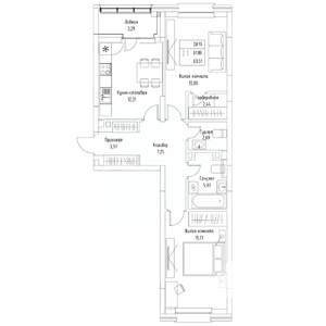 2-к квартира, вторичка, 64м2, 1/9 этаж