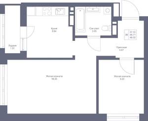 2-к квартира, вторичка, 48м2, 13/22 этаж