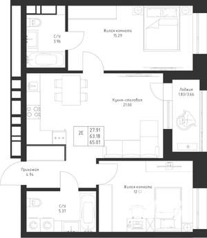 2-к квартира, вторичка, 65м2, 12/23 этаж