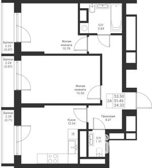 2-к квартира, вторичка, 54м2, 12/24 этаж