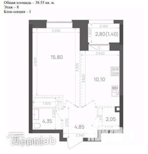 1-к квартира, сданный дом, 39м2, 8/25 этаж