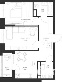 2-к квартира, вторичка, 52м2, 8/23 этаж