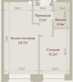 1-к квартира, строящийся дом, 47м2, 1/8 этаж