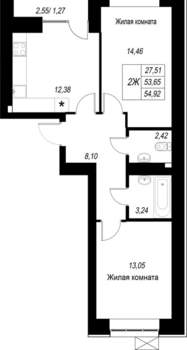 2-к квартира, вторичка, 55м2, 4/10 этаж