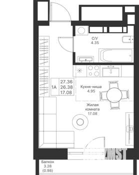 Студия квартира, вторичка, 27м2, 8/25 этаж
