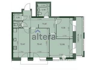 3-к квартира, вторичка, 73м2, 16/25 этаж