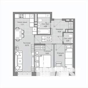 3-к квартира, вторичка, 57м2, 3/19 этаж