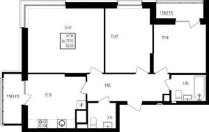 3-к квартира, строящийся дом, 80м2, 9/19 этаж