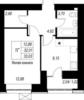 1-к квартира, вторичка, 33м2, 6/10 этаж