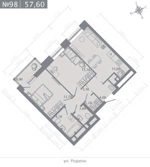 2-к квартира, вторичка, 58м2, 12/23 этаж