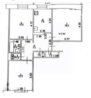3-к квартира, вторичка, 65м2, 8/9 этаж