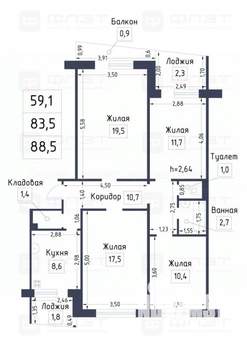 4-к квартира, вторичка, 89м2, 5/10 этаж
