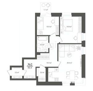 3-к квартира, вторичка, 81м2, 2/4 этаж