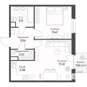 2-к квартира, строящийся дом, 50м2, 3/18 этаж