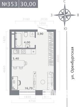 Студия квартира, строящийся дом, 30м2, 4/25 этаж