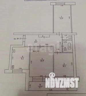 3-к квартира, вторичка, 61м2, 8/9 этаж