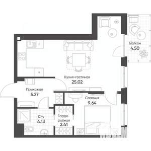1-к квартира, вторичка, 48м2, 9/20 этаж