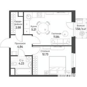 2-к квартира, строящийся дом, 42м2, 5/18 этаж