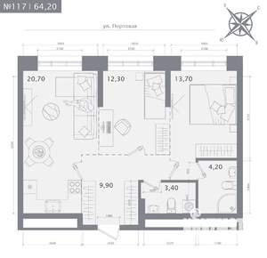 2-к квартира, вторичка, 64м2, 5/19 этаж