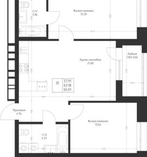 2-к квартира, вторичка, 65м2, 2/23 этаж