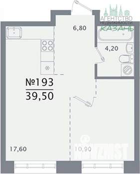 1-к квартира, строящийся дом, 40м2, 6/9 этаж
