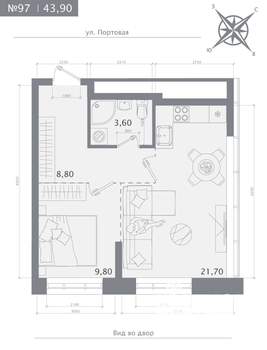 1-к квартира, строящийся дом, 44м2, 2/23 этаж