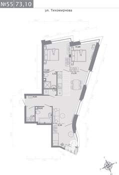 3-к квартира, строящийся дом, 73м2, 2/5 этаж