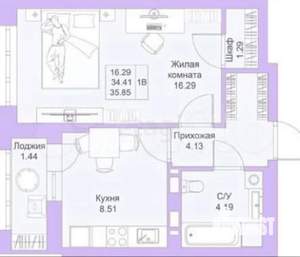 1-к квартира, сданный дом, 34м2, 3/26 этаж