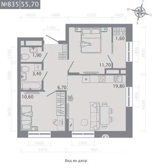 2-к квартира, строящийся дом, 56м2, 13/23 этаж