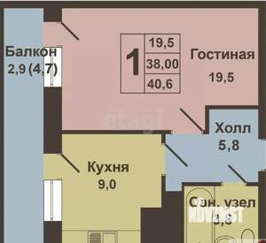1-к квартира, сданный дом, 38м2, 18/18 этаж