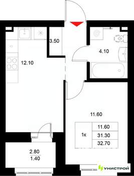 1-к квартира, вторичка, 33м2, 13/22 этаж