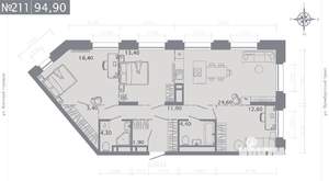 3-к квартира, строящийся дом, 95м2, 3/25 этаж