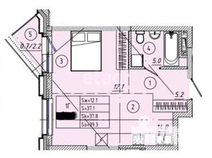 1-к квартира, вторичка, 38м2, 5/25 этаж