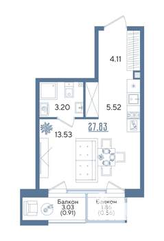 Студия квартира, строящийся дом, 28м2, 2/13 этаж