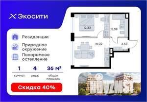 1-к квартира, вторичка, 37м2, 4/8 этаж