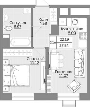2-к квартира, вторичка, 38м2, 13/24 этаж