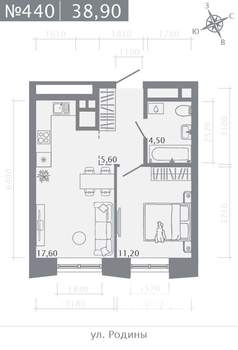 1-к квартира, вторичка, 39м2, 16/23 этаж
