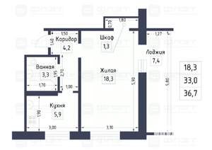 1-к квартира, вторичка, 33м2, 6/9 этаж
