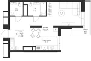 1-к квартира, вторичка, 44м2, 14/25 этаж