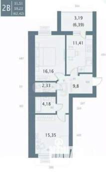 2-к квартира, вторичка, 59м2, 4/10 этаж