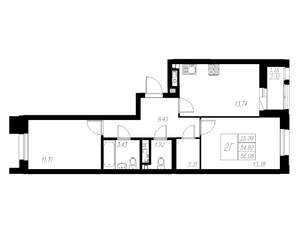 2-к квартира, вторичка, 56м2, 7/13 этаж