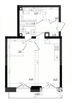 1-к квартира, вторичка, 51м2, 8/19 этаж