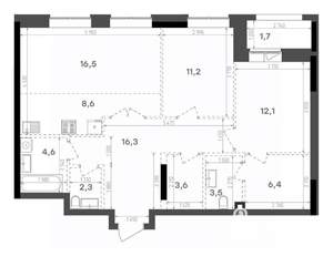 2-к квартира, вторичка, 87м2, 11/15 этаж