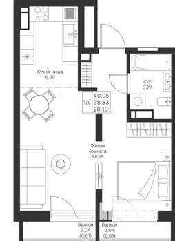1-к квартира, вторичка, 40м2, 6/24 этаж