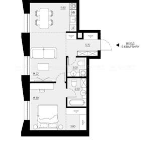 1-к квартира, вторичка, 59м2, 3/5 этаж