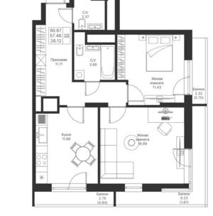 2-к квартира, вторичка, 61м2, 17/25 этаж