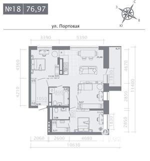 3-к квартира, строящийся дом, 77м2, 4/9 этаж
