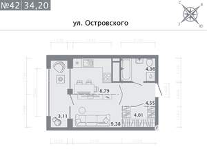 Студия квартира, вторичка, 34м2, 6/8 этаж