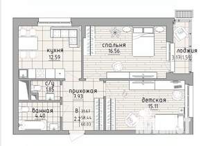 2-к квартира, строящийся дом, 61м2, 4/25 этаж
