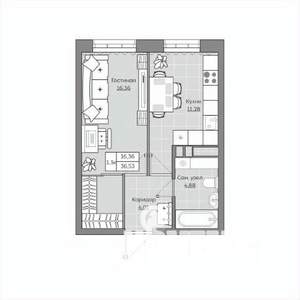 1-к квартира, вторичка, 37м2, 2/19 этаж